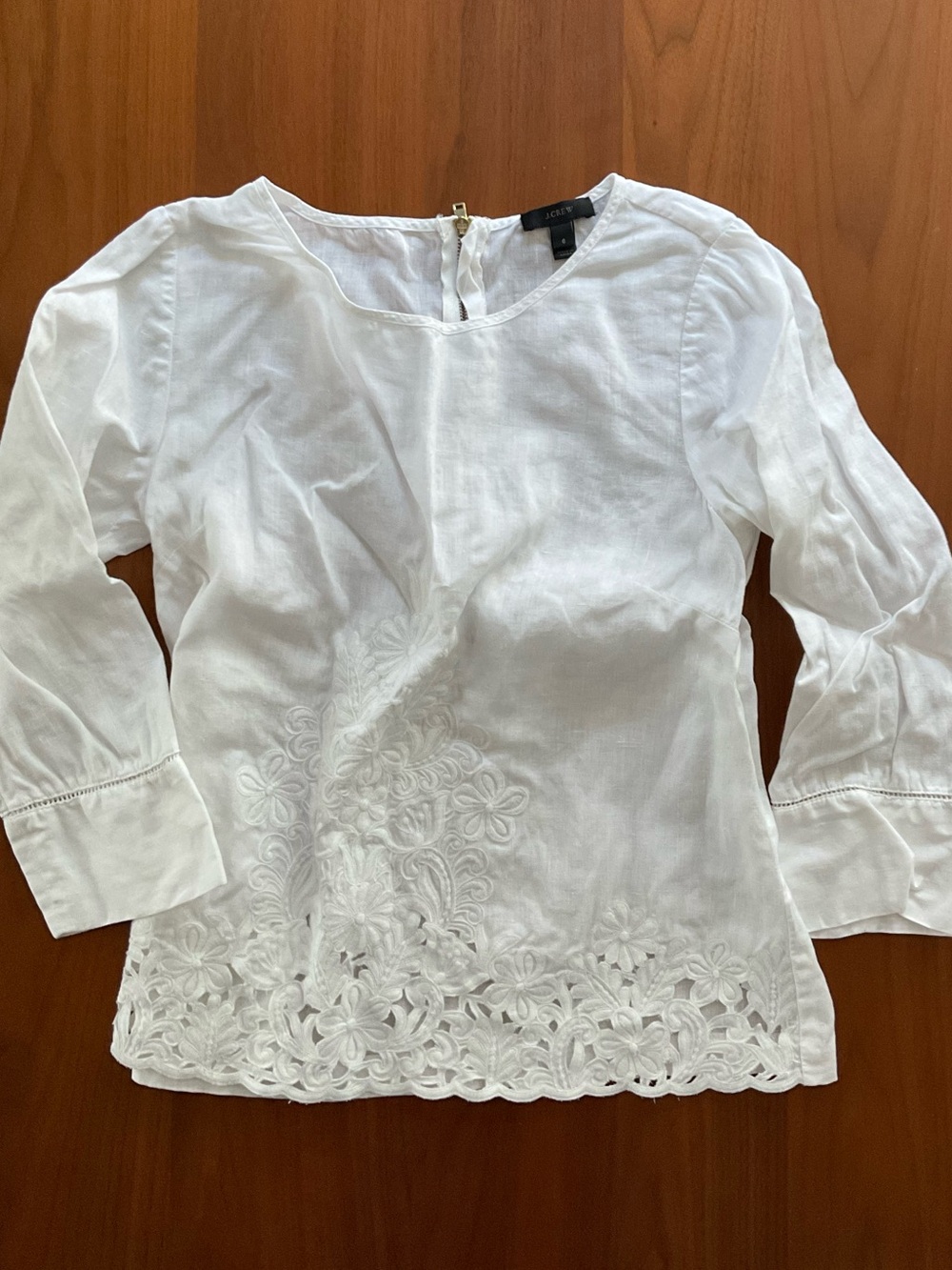 J. Crew White Embroidered Linen Blouse
